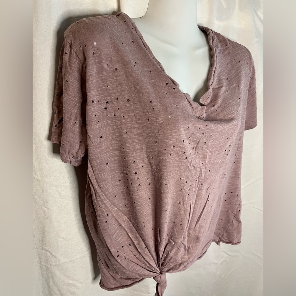 Hummingbird V-neck Distressed Mauve Purple Shirt